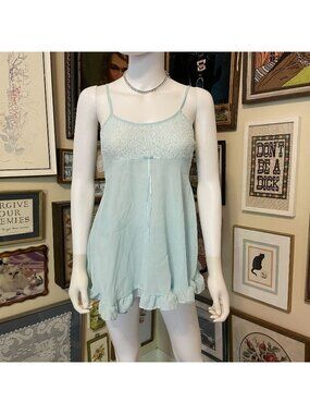 Vintage Delicates Aqua Blue Baby Doll Nightie and Panty Lingerie Set Size S
